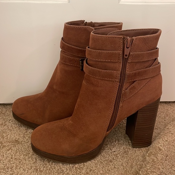 Cognac Brown Textile Booties - Picture 2 of 6
